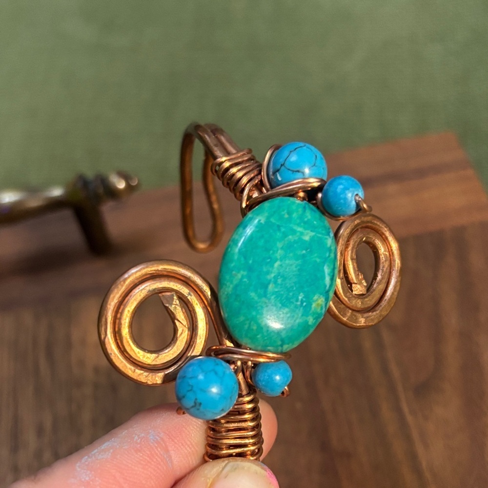 Bohemian and Chic Turquoise and Copper Wire Wrapped Bracelet - Picture 9 of 9